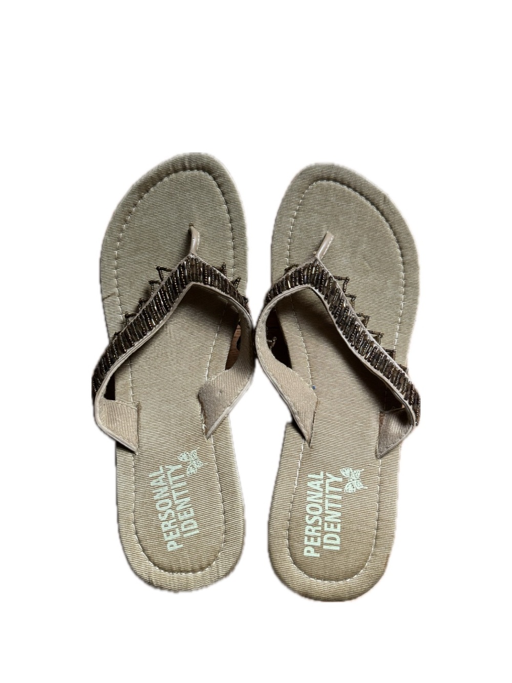 Women's Taupe Beaded Thong Sandals